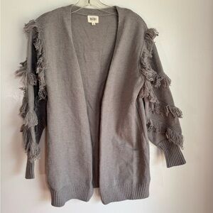 BiBi Gray Women's Cardigan with Fringe Detail